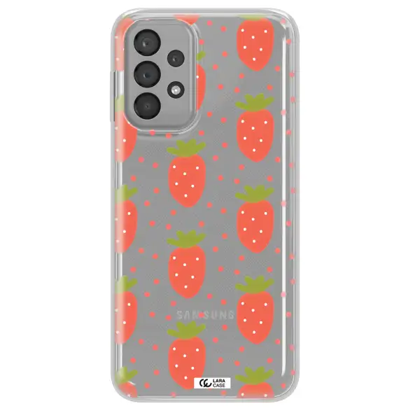 a pattern of strawberries on a white background Samsung A23 Clear TPU Case