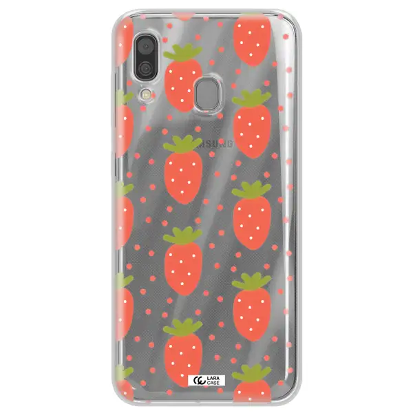 a pattern of strawberries on a white background Samsung A30 Clear TPU Case
