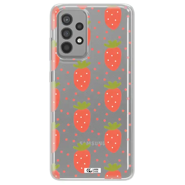 a pattern of strawberries on a white background Samsung A52 Clear TPU Case