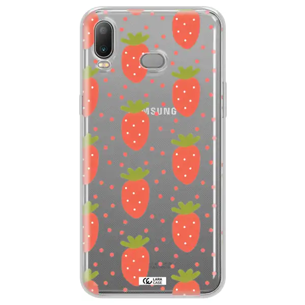 a pattern of strawberries on a white background Samsung A6S Clear TPU Case