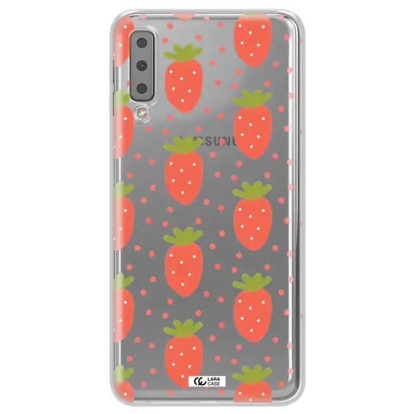 a pattern of strawberries on a white background Samsung A7 2018 Clear TPU Case