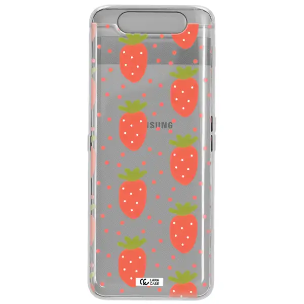 a pattern of strawberries on a white background Samsung A80 Clear TPU Case