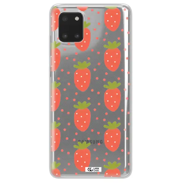 a pattern of strawberries on a white background Samsung A81 Clear TPU Case