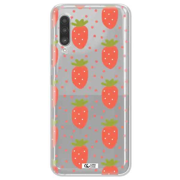 a pattern of strawberries on a white background Samsung A90 Clear TPU Case