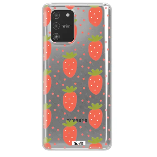 a pattern of strawberries on a white background Samsung A91 Clear TPU Case