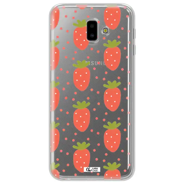 a pattern of strawberries on a white background Samsung J6 Plus Clear TPU Case