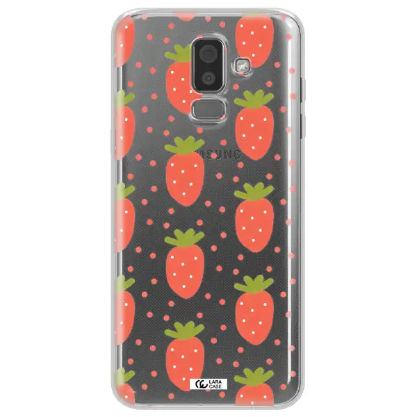 a pattern of strawberries on a white background Samsung J8 Clear TPU Case