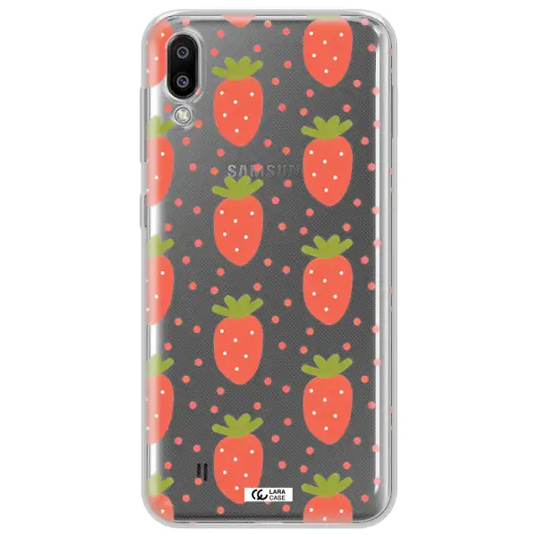 a pattern of strawberries on a white background Samsung M10 Clear TPU Case