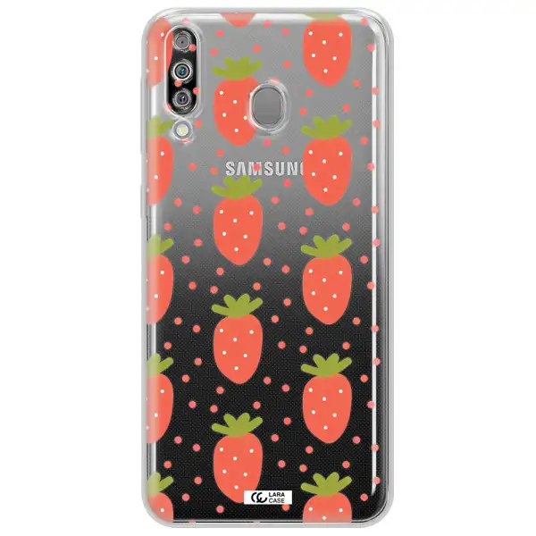 a pattern of strawberries on a white background Samsung M30 Clear TPU Case