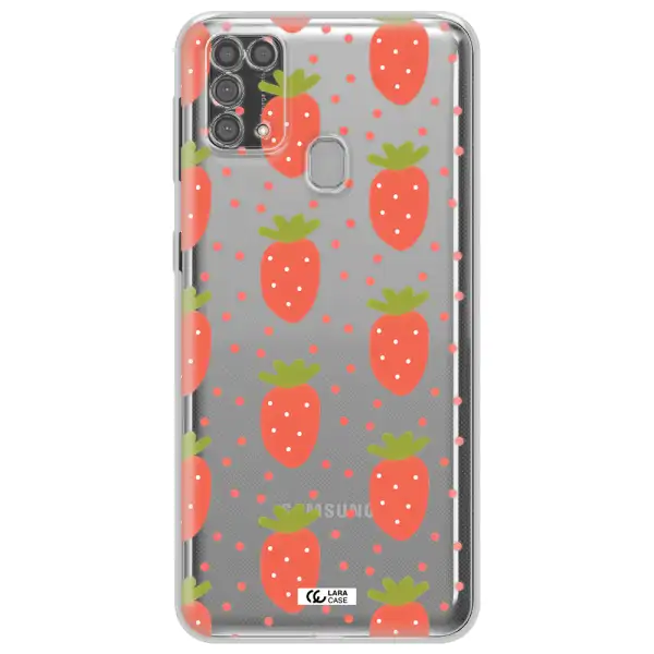 a pattern of strawberries on a white background Samsung M31 Clear TPU Case