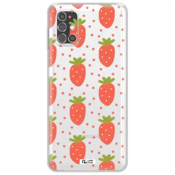 a pattern of strawberries on a white background Samsung M31S Clear TPU Case