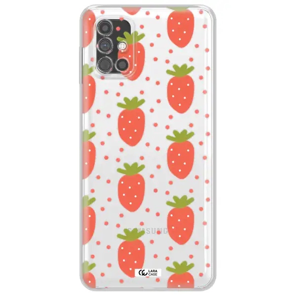 a pattern of strawberries on a white background Samsung M51 Clear TPU Case