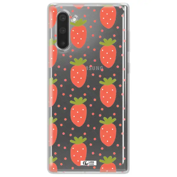 a pattern of strawberries on a white background Samsung Note 10 Clear TPU Case