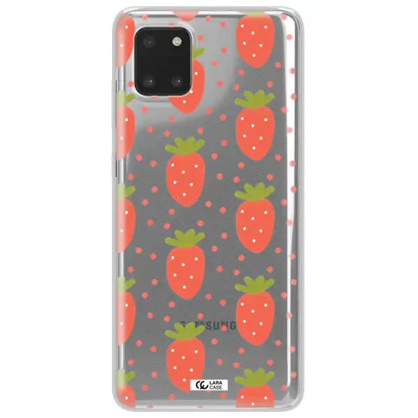 a pattern of strawberries on a white background Samsung Note 10 Lite Clear TPU Case