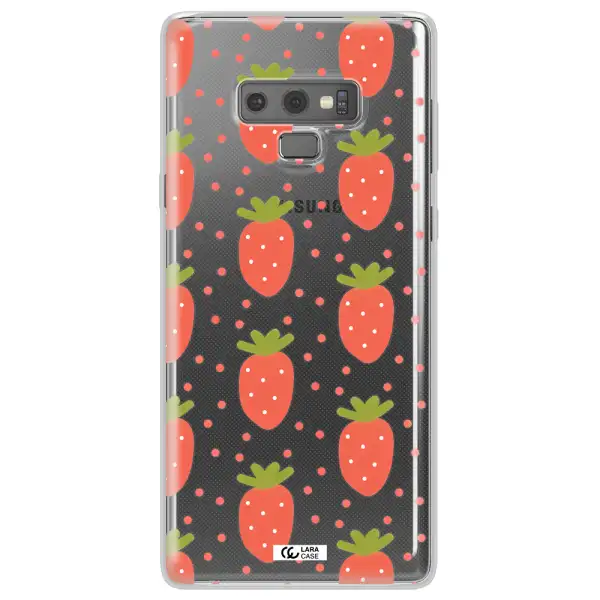 a pattern of strawberries on a white background Samsung Note 9 Clear TPU Case