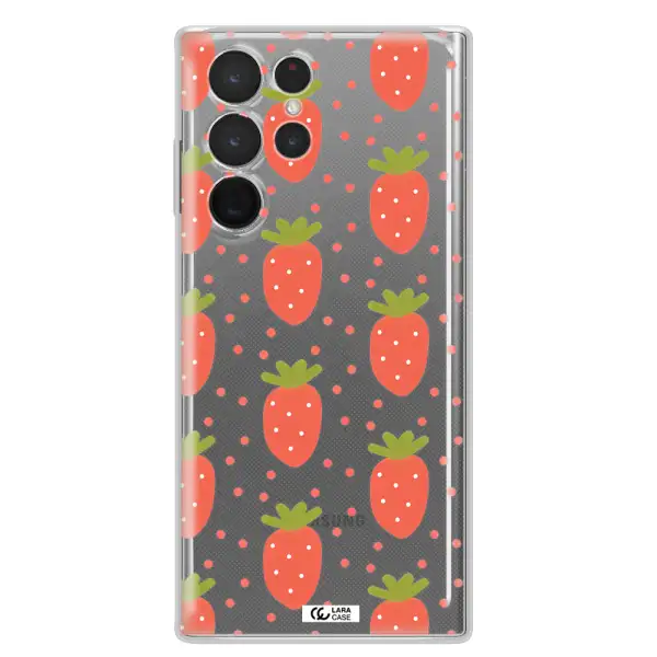 a pattern of strawberries on a white background Samsung S 22 Ultra Clear TPU Case