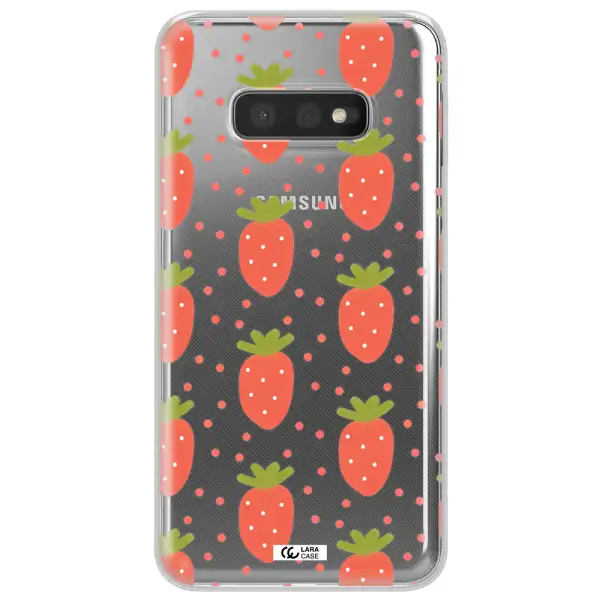 a pattern of strawberries on a white background Samsung S10e Clear TPU Case