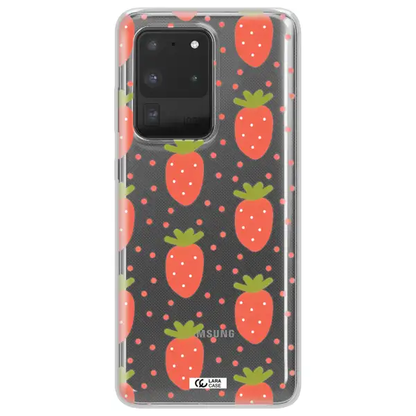 a pattern of strawberries on a white background Samsung S20 Ultra Clear TPU Case