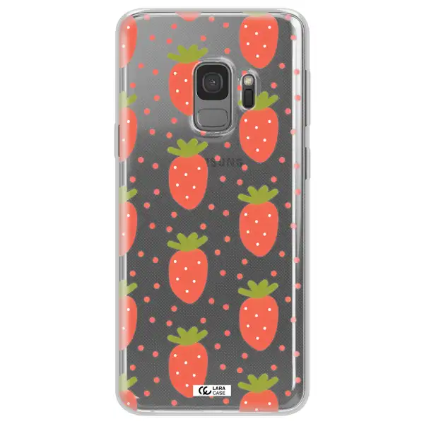 a pattern of strawberries on a white background Samsung S9 Clear TPU Case