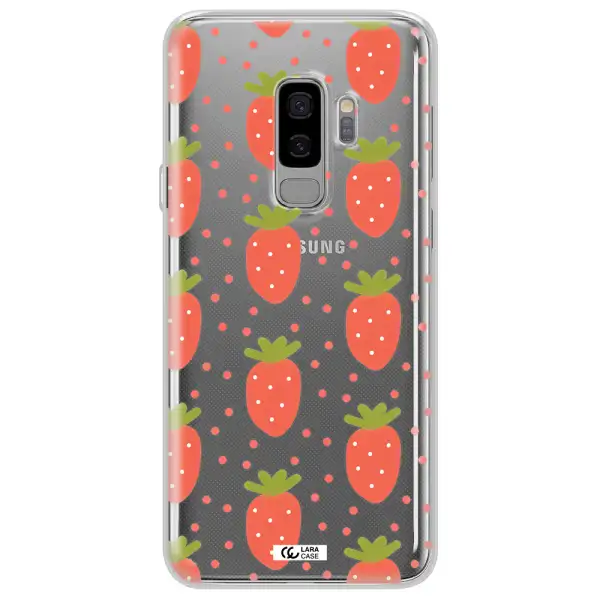 a pattern of strawberries on a white background Samsung S9 Plus Clear TPU Case