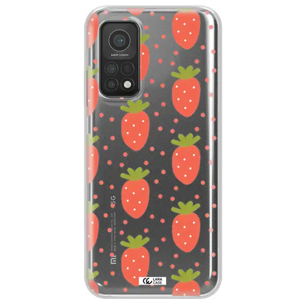 a pattern of strawberries on a white background Xiaomi Mi 10T Clear TPU Case