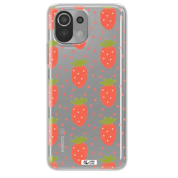 a pattern of strawberries on a white background Xiaomi Mi 11 Lite Clear TPU Case