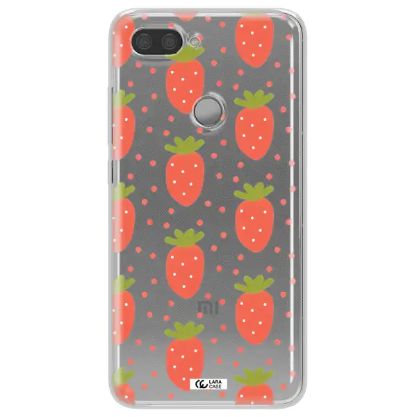 a pattern of strawberries on a white background Xiaomi Mi 8 Lite Clear TPU Case