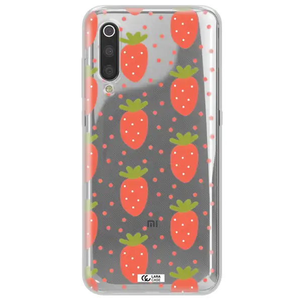 a pattern of strawberries on a white background Xiaomi Mi 9 Clear TPU Case