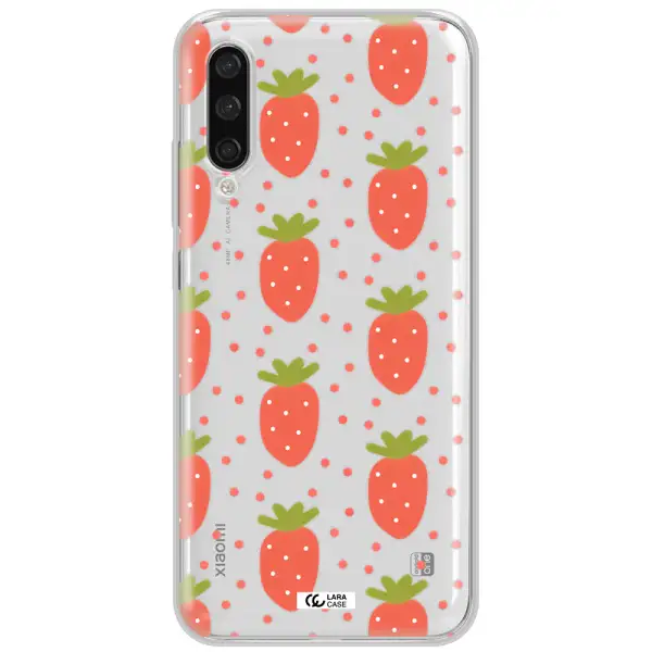 A Pattern Of Strawberries On A White Background Xiaomi Mi A3 Clear Tpu Case