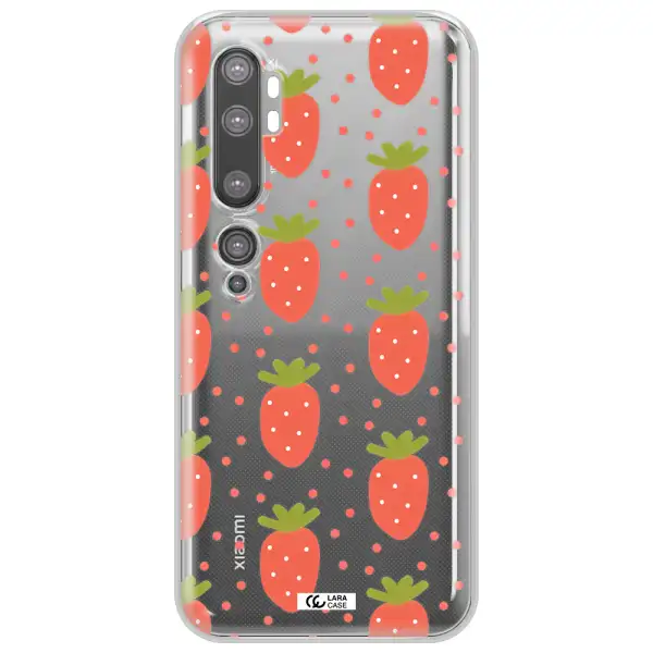 a pattern of strawberries on a white background Xiaomi Mi Note 10 Clear TPU Case