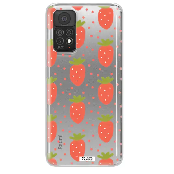 a pattern of strawberries on a white background Xiaomi Note 11 Pro Clear TPU Case