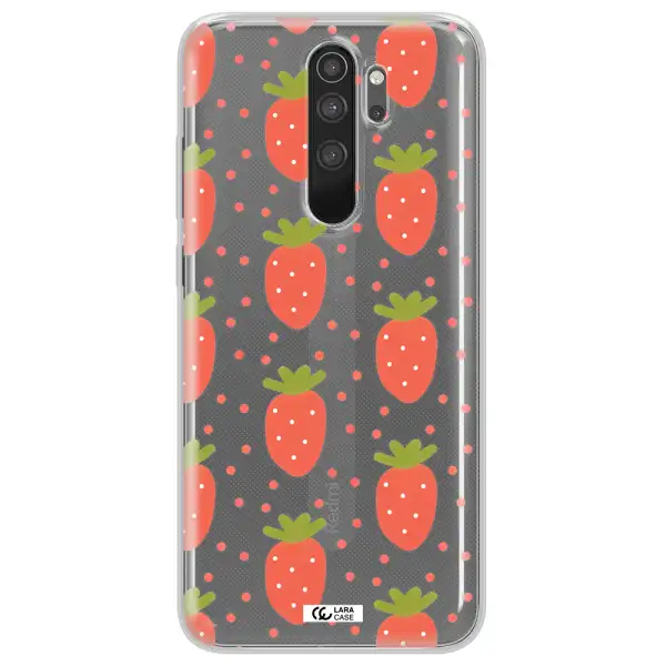 a pattern of strawberries on a white background Xiaomi Note 8 Pro Clear TPU Case