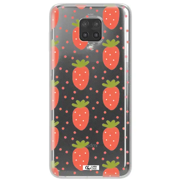 a pattern of strawberries on a white background Xiaomi Note 9 Pro Clear TPU Case