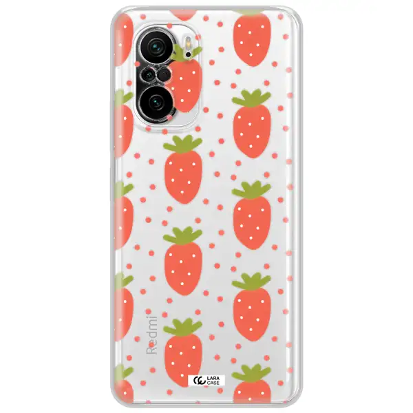 A Pattern Of Strawberries On A White Background Xiaomi Poco F3 Clear Tpu Case