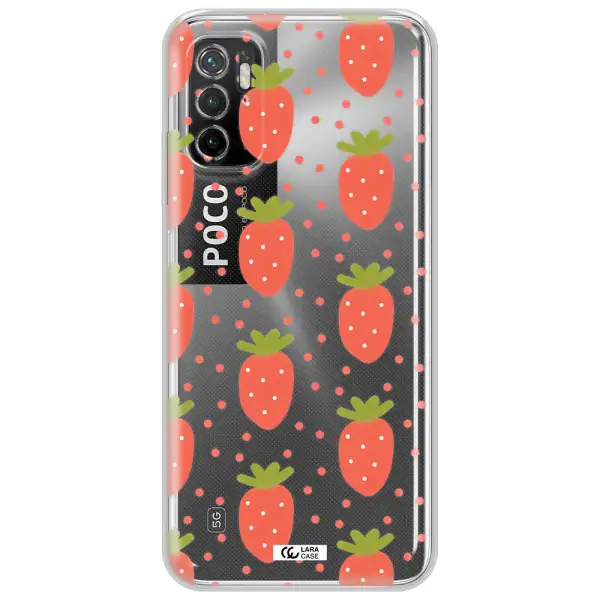 A Pattern Of Strawberries On A White Background Xiaomi Poco M3 Pro Clear Tpu Case
