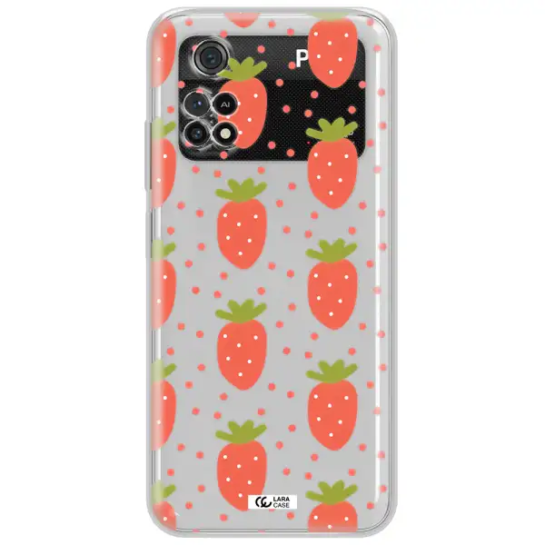 A Pattern Of Strawberries On A White Background Xiaomi Poco M4 Pro 4G Clear Tpu Case