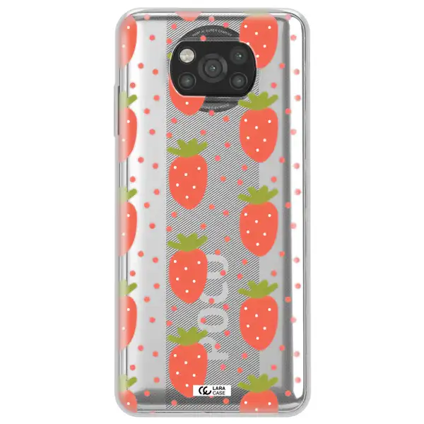 a pattern of strawberries on a white background Xiaomi Poco X3 Clear TPU Case