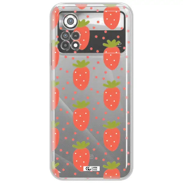 a pattern of strawberries on a white background Xiaomi Poco X4 Pro Clear TPU Case