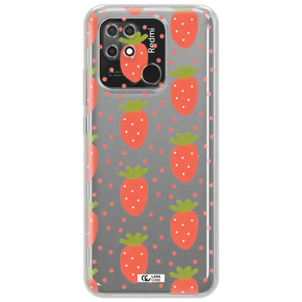a pattern of strawberries on a white background Xiaomi Redmi 10C Clear TPU Case