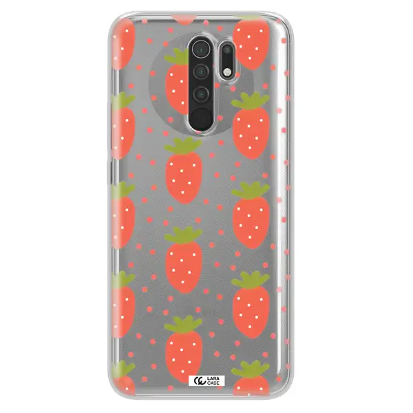 a pattern of strawberries on a white background Xiaomi Redmi 9 Clear TPU Case