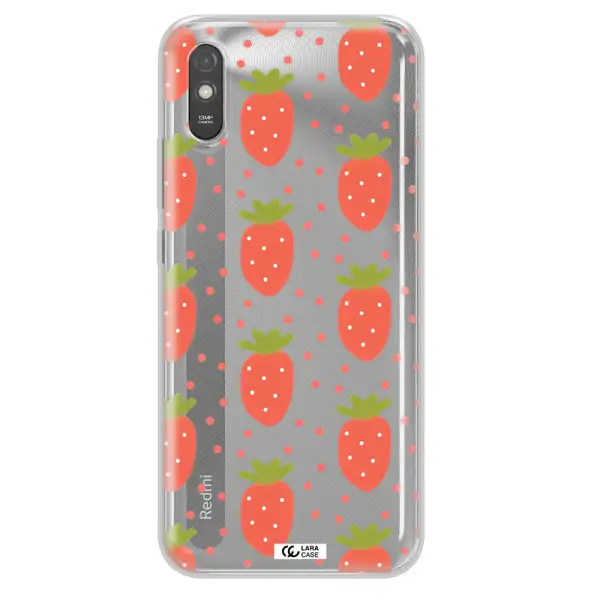 a pattern of strawberries on a white background Xiaomi Redmi 9A Clear TPU Case