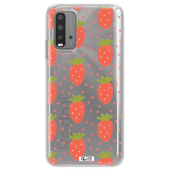 a pattern of strawberries on a white background Xiaomi Redmi 9T Clear TPU Case