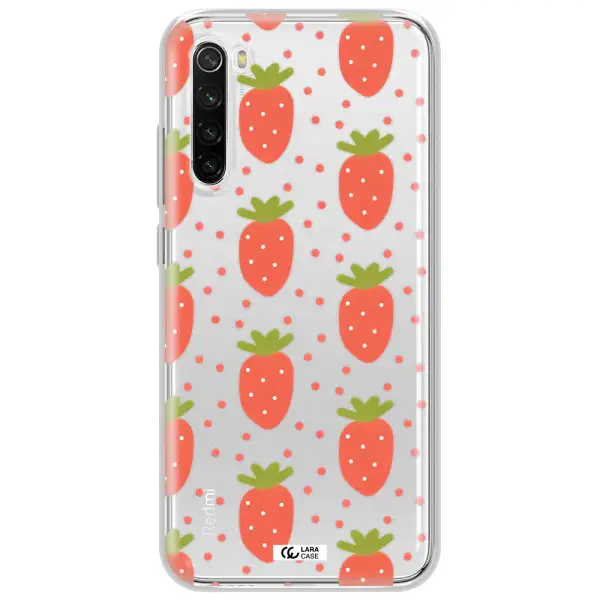 A Pattern Of Strawberries On A White Background Xiaomi Redmi Note 8T Clear Tpu Case
