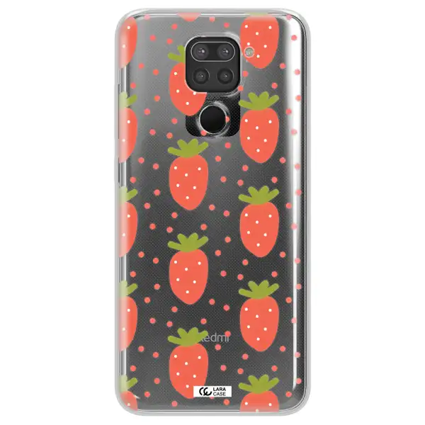a pattern of strawberries on a white background Xiaomi Redmi Note 9 Clear TPU Case