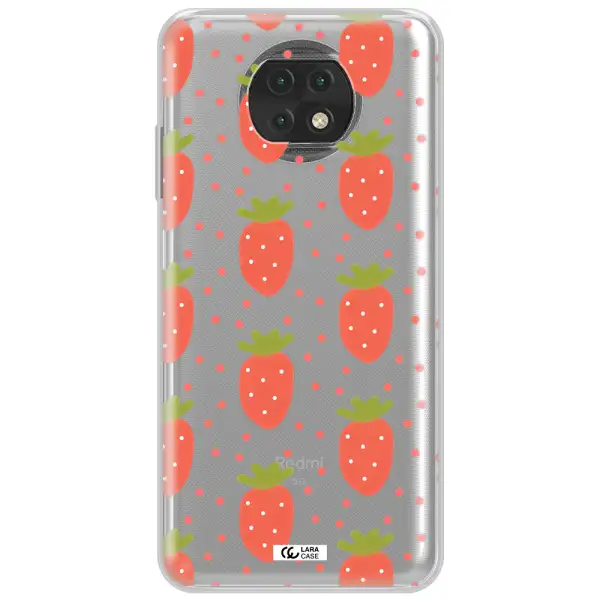 A Pattern Of Strawberries On A White Background Xiaomi Redmi Note 9T Clear Tpu Case