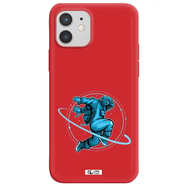 a cartoon of a man skating Apple iPhone 12 mini Silicone Imperial Red Case