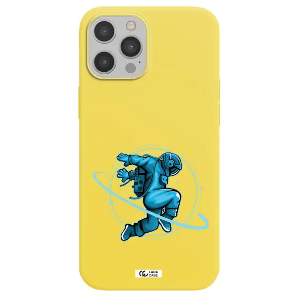 a cartoon of a man skating Apple iPhone 12 pro max Silicone canary yellow Case