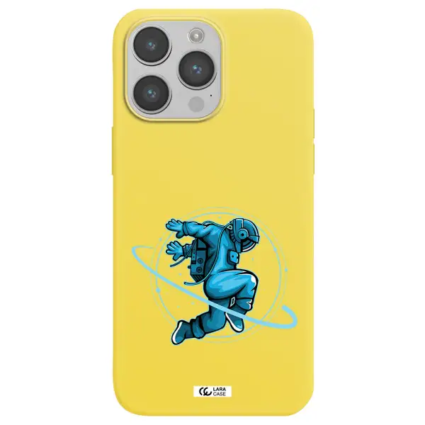 a cartoon of a man skating Apple iPhone 14 pro Silicone canary yellow Case