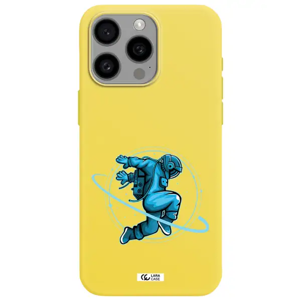a cartoon of a man skating Apple Iphone 15 Pro max Silicone canary yellow Case