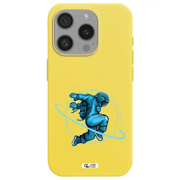 A Cartoon Of A Man Skating Apple Iphone 15 Pro Silicone Canary Yellow Case